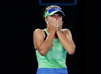 Sofia Kenin of the USA celebrates after winning the women's singles final against Garbine Muguruza.