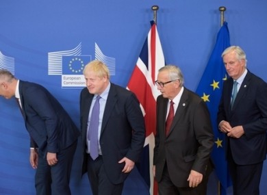 Stephen Barclay, Boris Johnson, Jean-Claude Juncker, President of the European Commission, and Michel Barnier. (October 2019)