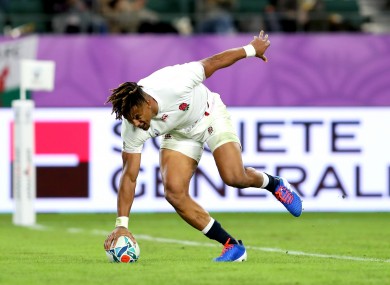 Anthony Watson touches down for England in their 2019 World Cup game with Australia.