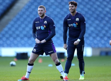 Scotland's Finn Russell and Sean Maitland pictured during last season's Six Nations campaign.
