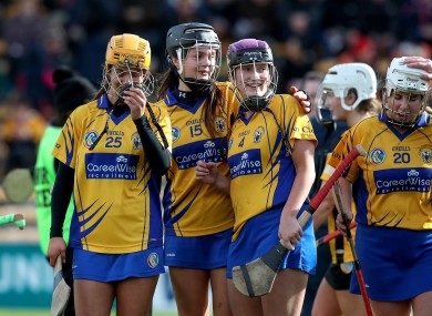 Clare's Lynda Daly, Sinead Conlon and Roisin Minogue celebrate after the game.