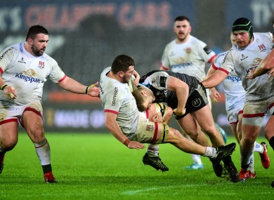 Sean Reidy gets knocked back by Kieran Williams on Saturday.