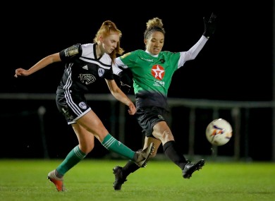 Peamount United's Louise Corrigan with Nadine Seward of Cork City (file pic).