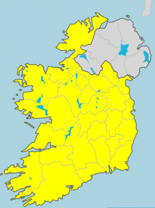 The Status Yellow warning will be in place for the country from 6am on Tuesday.
