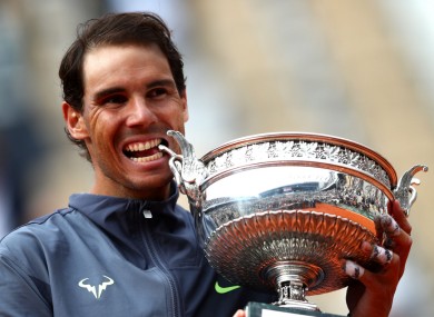 Rafael Nadal celebrating his 12th French Open title.