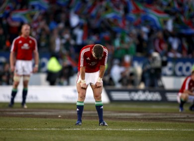Ronan O'Gara dejected at the final whistle after the second test.
