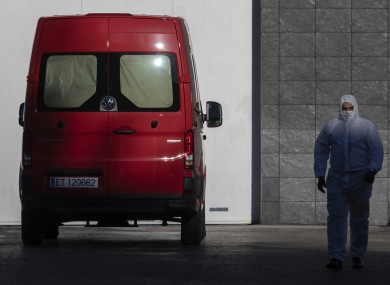 A spanish UME (Emergency Army Unit) soldier walks out of Madrid's ice rink.