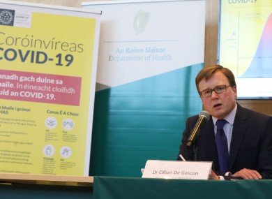 Cillian De Gascun speaking at a Department of Health briefing.