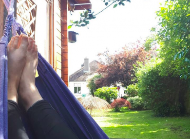 Relaxing in the back garden.