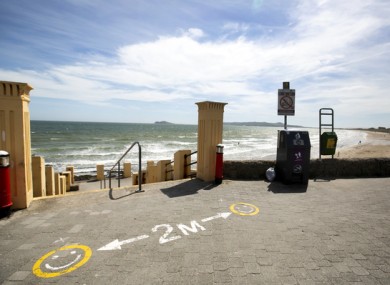 Social distancing marking at Portmarnock beach in Dublin.