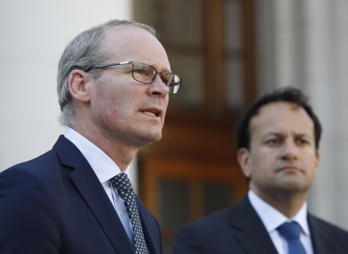 Taoiseach and Fine Gael leader Leo Varadkar (right) and Tánaiste and Fine Gael deputy leader Simon Coveney speak to the media at Government Buildings on 15 June.