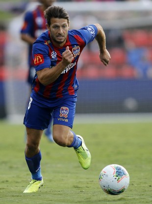 Wes Hoolahan playing for Newcastle Jets against Perth Glory back in February.