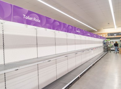 Empty toilet roll shelves at a supermarket in Australia.