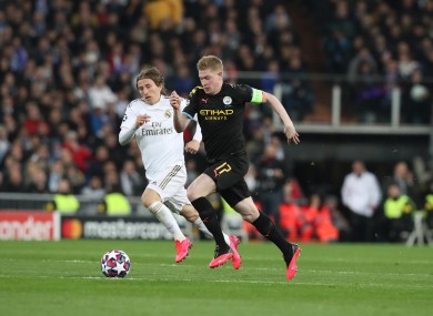 Kevin De Bruyne in action for City against Real earlier this season.