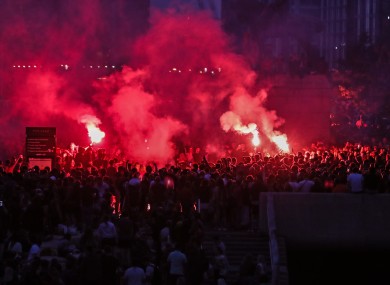 Liverpool fans outside the Liver building in recent days.