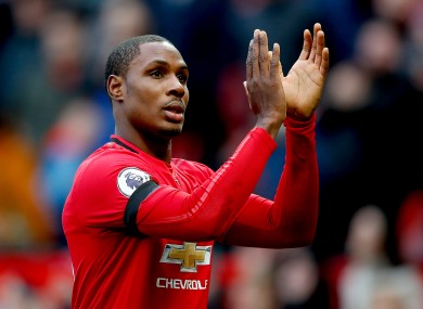 Odion Ighalo salutes the Old Trafford crowd.