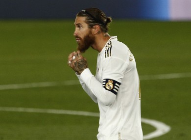 Sergio Ramos of Real Madrid celebrates after scoring.