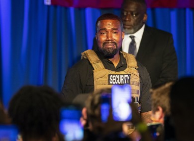 Kanye West pictured at yesterday's rally in South Carolina.