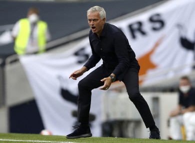 Tottenham's manager Jose Mourinho reacts during today's match with Arsenal.