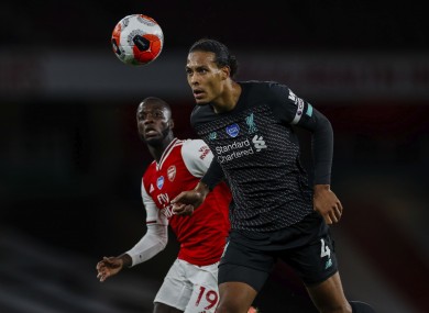 Virgil van Dijk pictured during the Arsenal-Liverpool game.