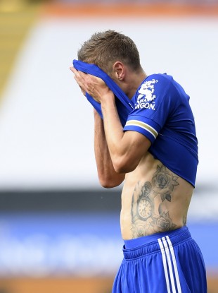 Leicester's Jamie Vardy pictured during the match with Man United.
