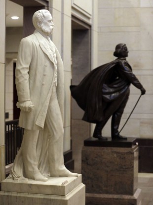 Statue of Wade Hampton (L) is seen on Capitol Hill in Washington. Hampton was one of the largest slaveholders in the Southeast prior to the war.