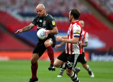 Alan McCormack in action in the Sky Bet League Two play-off final at Wembley Stadium on Monday.