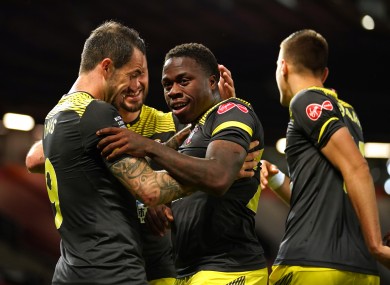 Michael Obafemi celebrates with team-mates.