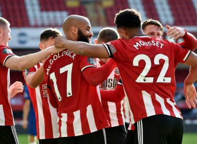 Sheffield United's David McGoldrick celebrates scoring his side's third goal of the game.