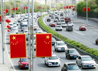 Traffic on a road in Urumqi city in China's Xinjiang Uyghur autonomous region (file photo)