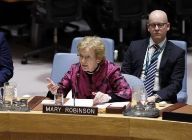 Mary Robinson addresses the UN Security Council in January.