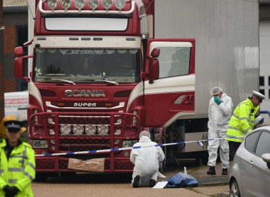 Police and forensic officers at the site in Grays, Essex when the bodies of the people were discovered.