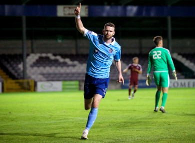 Ciaran Kilduff celebrates scoring for Shelbourne.