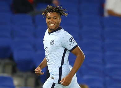 Chelsea's Reece James celebrates scoring.