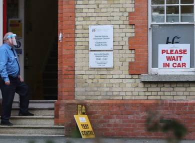 A security guard at one of two pop up Covid-19 testing facilities in Dublin at Castleknock Health centre.