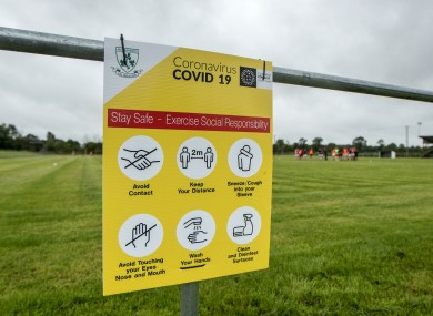 A general view of Covid-19 signage at a GAA pitch.