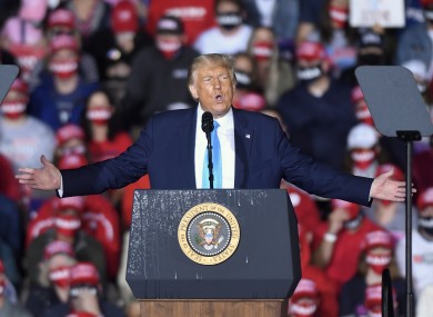 President Donald Trump speaks during a campaign rally at Harrisburg International Airport on Saturday.