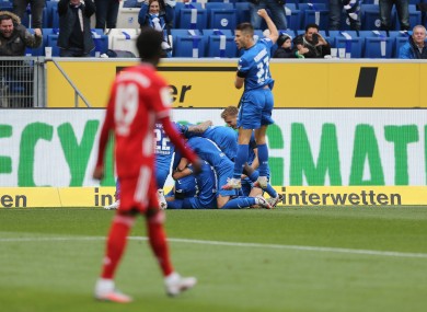 Hoffenheim celebrate their second goal.