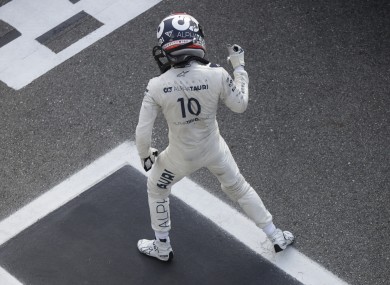 Gasly celebrates in the pit.
