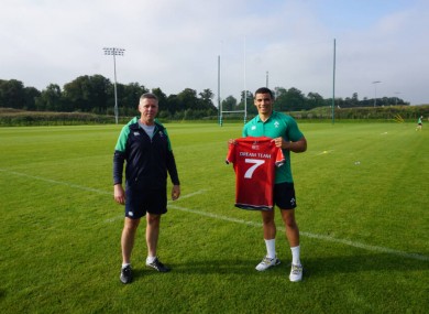 IRFU DIrector of Women's and Sevens Rugby, Anthony Eddy, and Ireland Men's Sevens winger Jordan Conroy.