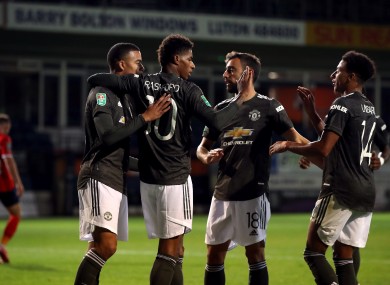 Marcus Rashford celebrates scoring United's second goal.