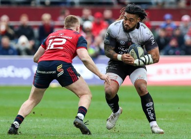 Ma'a Nonu in possession during the 2018 Champions Cup quarter-final between Munster and Toulon.