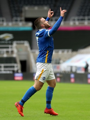 Brighton & Hove Albion's Aaron Connolly celebrates after scoring in their win over Newcastle United.