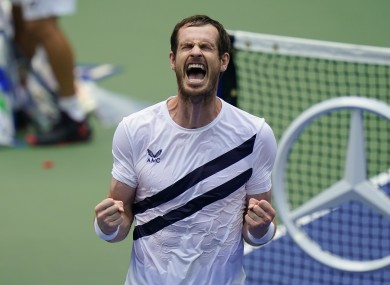 Murray celebrates his victory over Yoshihito Nishioka in the US Open first round.