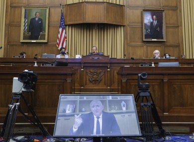 Amazon CEO Jeff Bezos speaks via video conference during a House Judiciary subcommittee in July