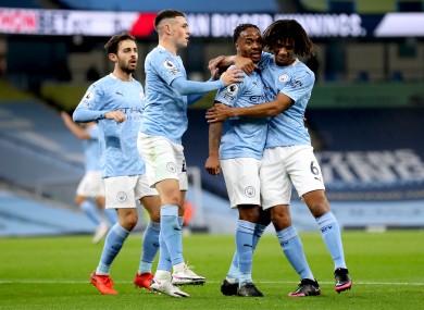 Sterling celebrates his first-half goal.