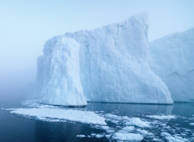 Glaciers melting in the Arctic Ocean off Greenland.