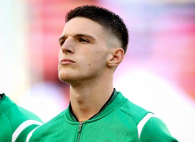 Declan Rice pictured playing for Ireland in 2018.