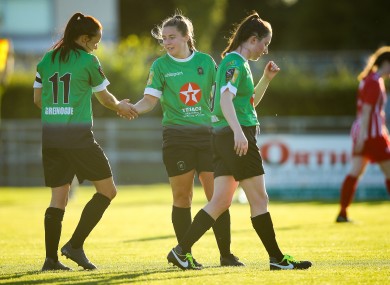 Eleanor Ryan Doyle celebrates a goal with Áine O'Gorman.