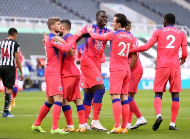 Chelsea's Ben Chilwell (right) celebrates his side's first goal of the game with team-mates.